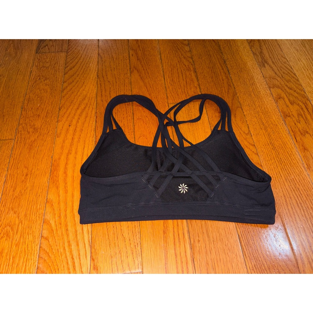 Athleta Black Strappy Back Sports Bra Mesh Lining Women Size S Activewear